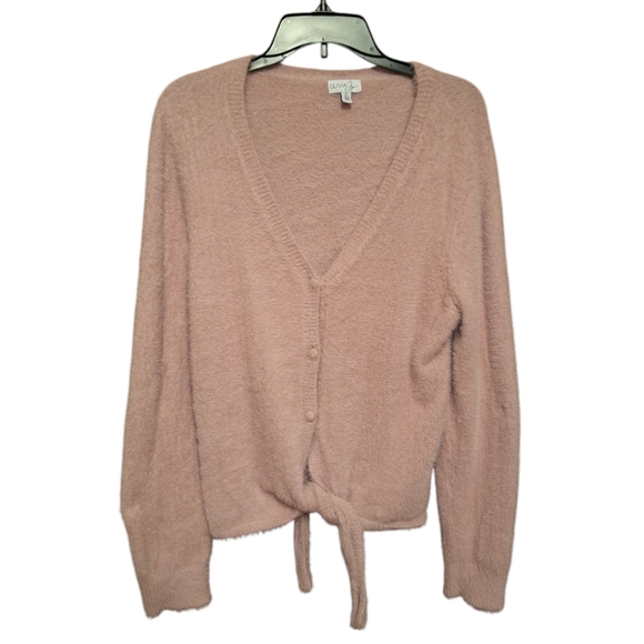 Olivia Skye Fuzzy Soft Cardigan Sweater Tie Front Ladies XL Quiet Luxury Cozy - Picture 2 of 6